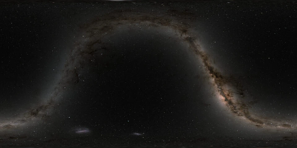 Astronomischer Katalogatlas des gesamten Himmels mit vielen Sternen und dunklen Bereichen im Band der Milchstraße;das unveränderte Ausgangsbild enthält keine kulturelle Gestaltenzeichnung.