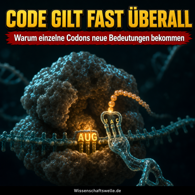 Ein Ribosom liest ein RNA-Codon, während eine tRNA eine Aminosäure für die Proteinsynthese liefert.