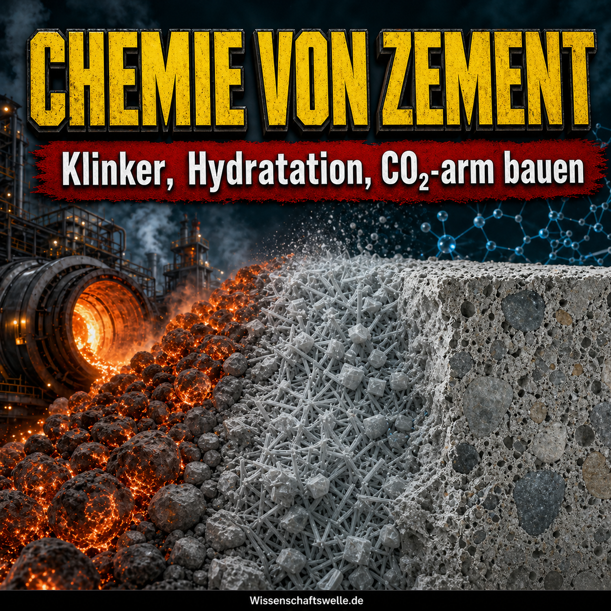 Die Chemie des Zements: Wie Hydratation, Klinker und CO₂-arme Alternativen den Baustoff der Moderne neu schreiben