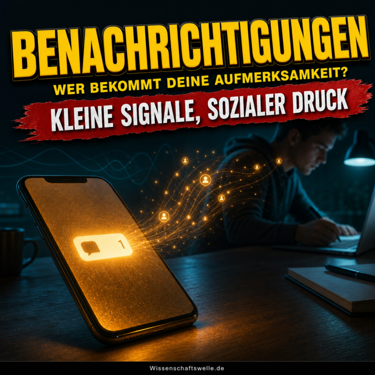 Leuchtendes Smartphone mit einer Benachrichtigung, deren Signale die Aufmerksamkeit einer arbeitenden Person anziehen