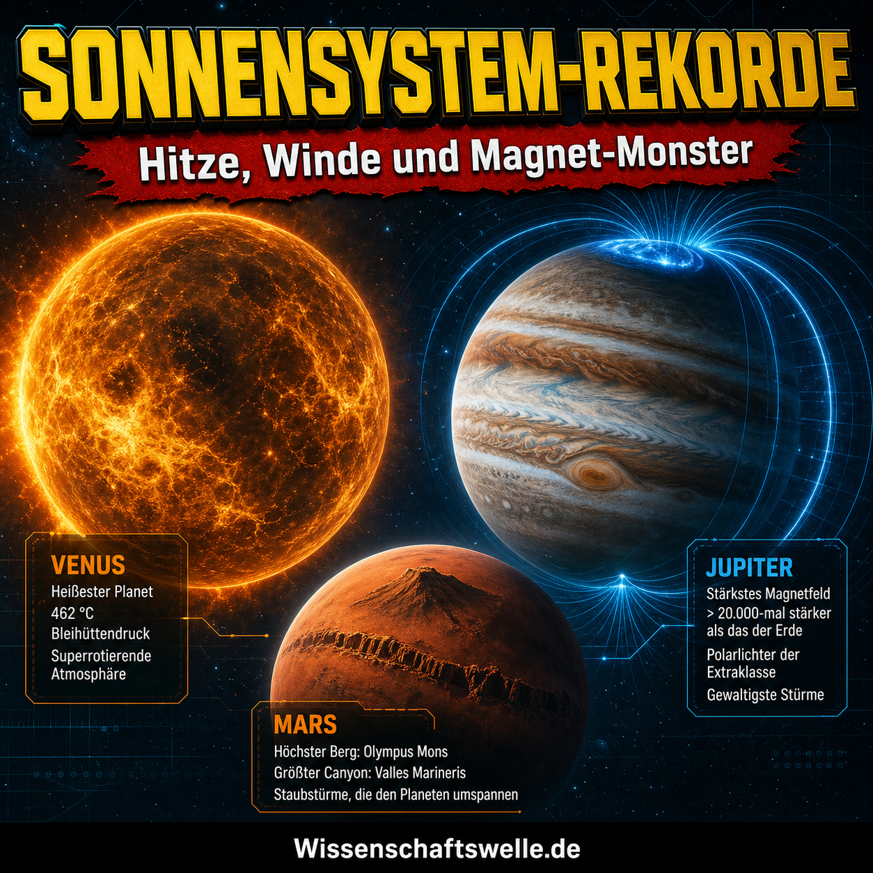 Die krassesten Rekorde im Sonnensystem – von mörderischer Hitze bis zu Magnet-Monstern