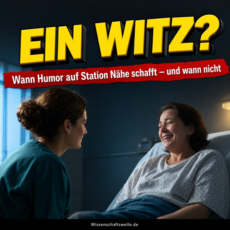 Pflegekraft und Patientin in einem warm beleuchteten Krankenhauszimmer; ein vorsichtiger gemeinsamer Moment der Entlastung vor dunklem Stationshintergrund.