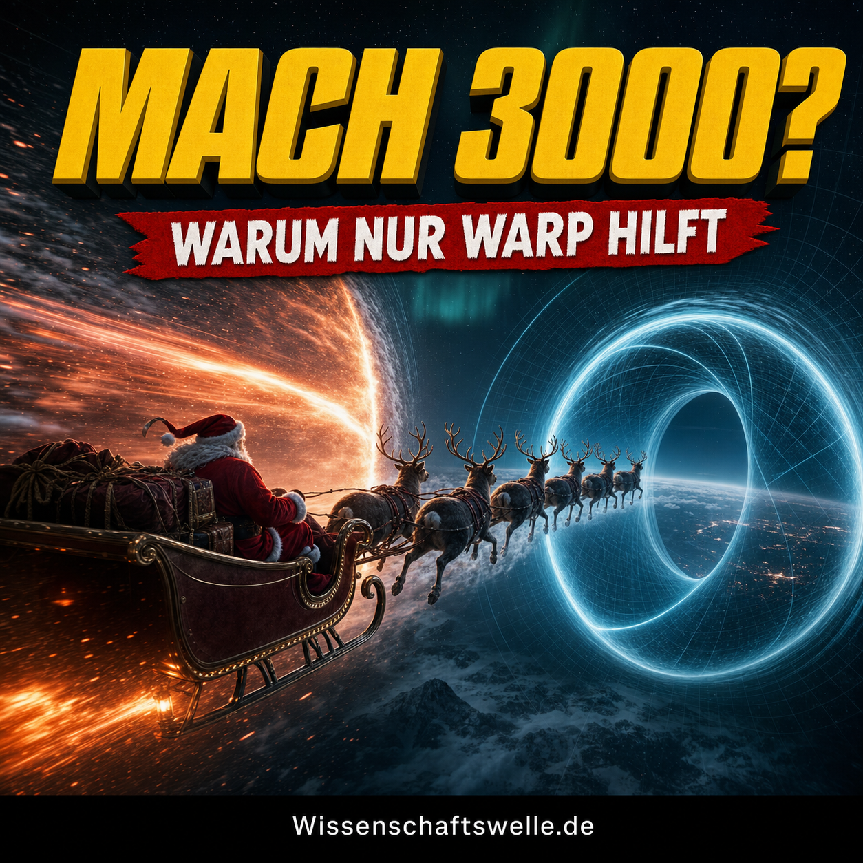 Physik des Weihnachtsmanns: Warum Mach 3000 nicht reicht – und Warp-Blasen alles ändern