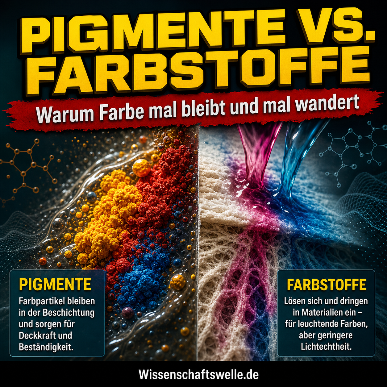 Farbe haftet nicht von selbst: Was Pigmente, Farbstoffe und Bindemittel chemisch trennt