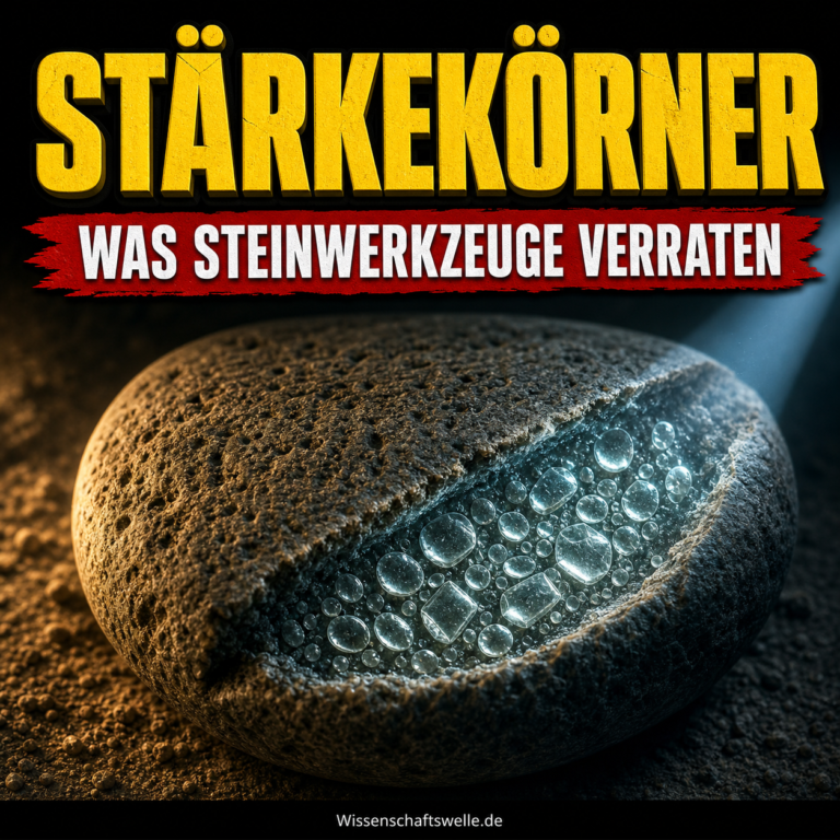 Archäologischer Mahlstein mit sichtbar gemachten mikroskopischen Stärkekörnern