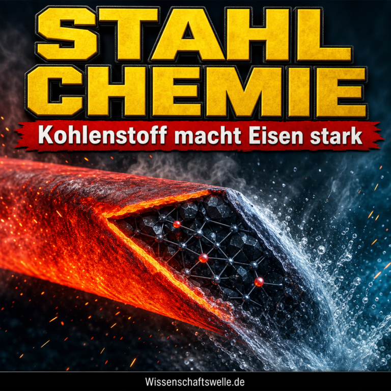 Glühendes Stahlstück, in dem sich ein heller Kohlenstofffunke durch ein kristallines Eisengitter zieht