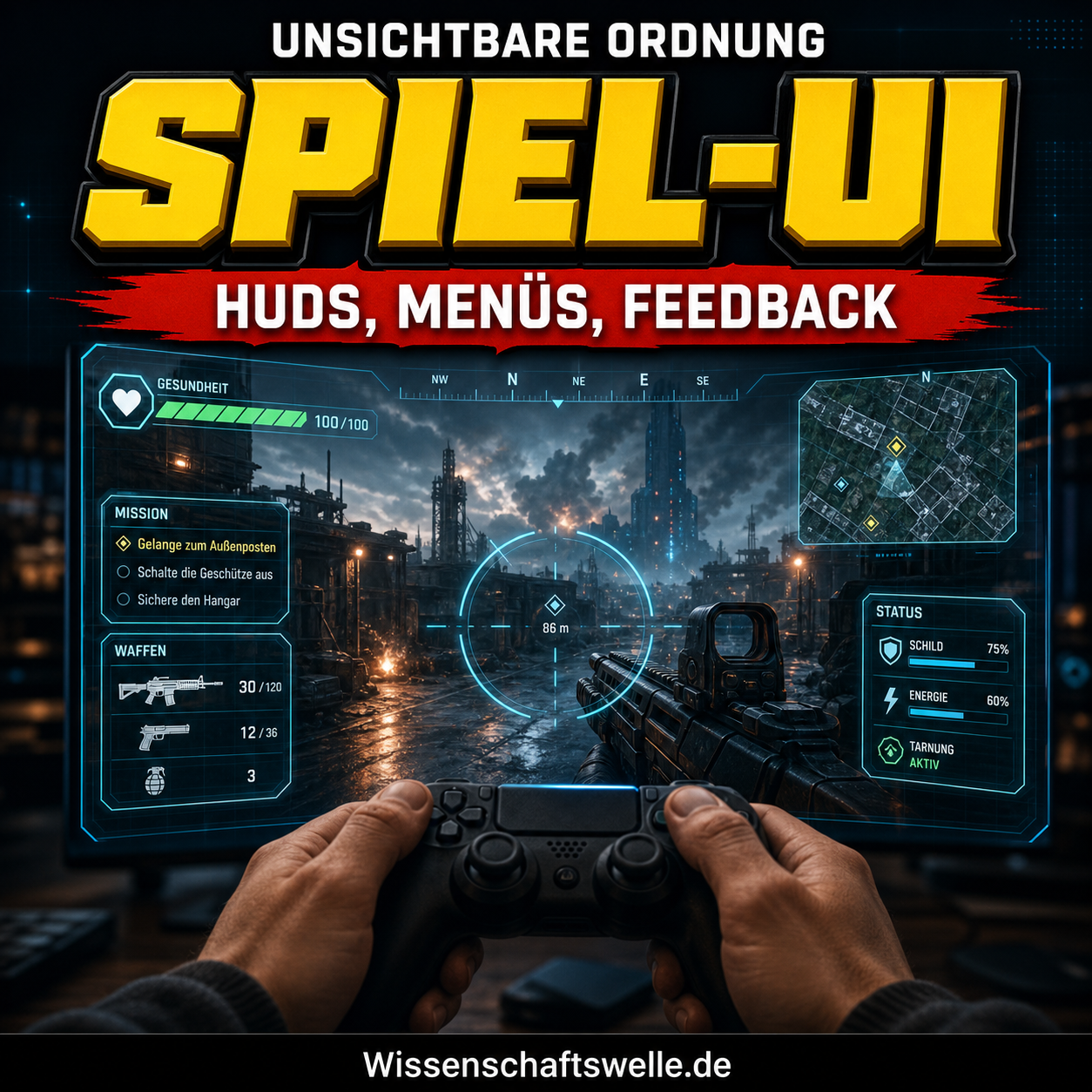 Wenn gute Spiele unsichtbar erklären: Wie Videospiel-UI Ordnung, Stress und Immersion zugleich steuert