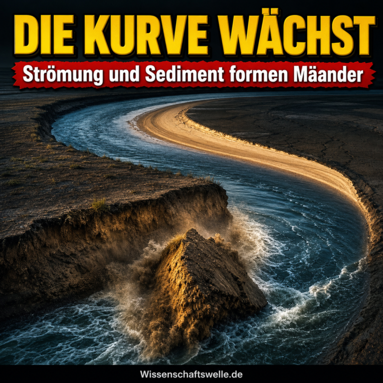 Eine Flussschleife mit erodierendem Außenufer und hellem Sediment am Innenufer