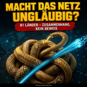 Ein leuchtendes Glasfaserbündel lockert einen großen goldenen Knoten als Symbol für Internet und religiöse Bindung; Titeltext: Macht das Netz ungläubig?