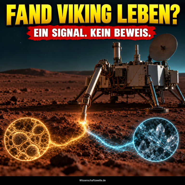 Viking-Lander auf dem Mars über einer geteilten Spur aus biologischem Signal und reaktiver Bodenchemie