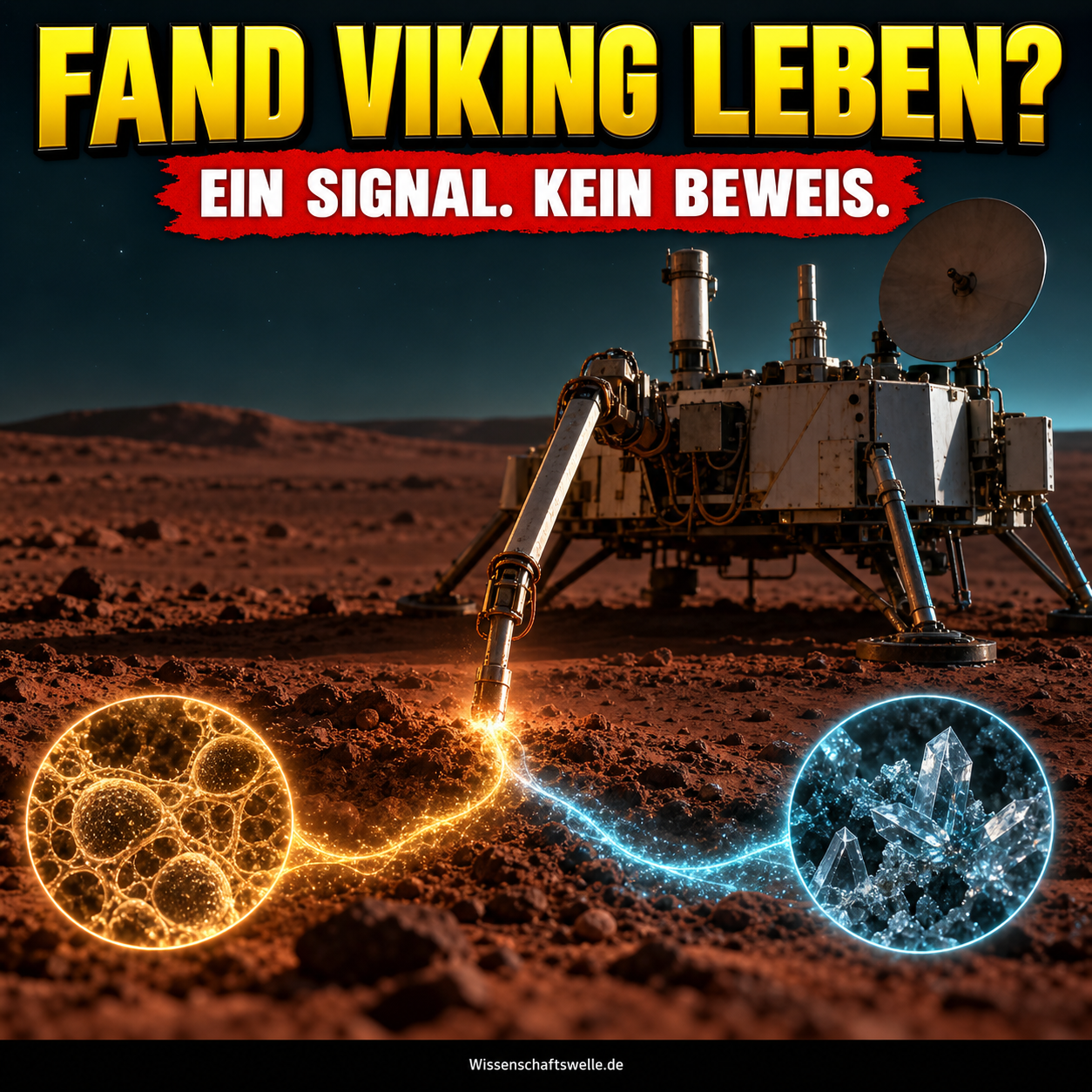Viking-Lander auf dem Mars über einer geteilten Spur aus biologischem Signal und reaktiver Bodenchemie