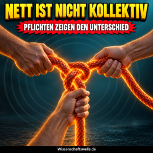 Drei anatomisch klar getrennte Hände halten ein leuchtendes, zentral verknotetes Seil unter der Schlagzeile Nett ist nicht kollektiv.