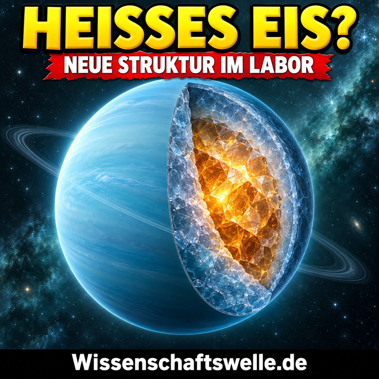 Illustration eines aufgeschnittenen Eisriesen mit glühendem kristallinem Inneren; Laborbefund als Bildmetapher