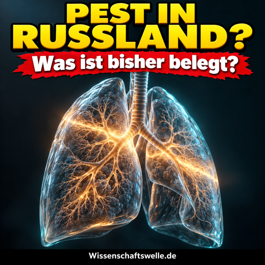 KI-generierte symbolische Lungendarstellung unter den Worten PEST IN RUSSLAND? und Was ist bisher belegt?; keine Aufnahme der verstorbenen Person.