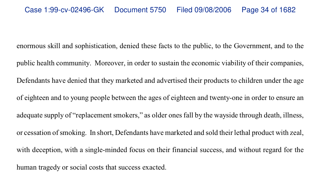 Ausschnitt der Originalgerichtsentscheidung von 2006 mit der Passage über Täuschung und finanziellen Erfolg.