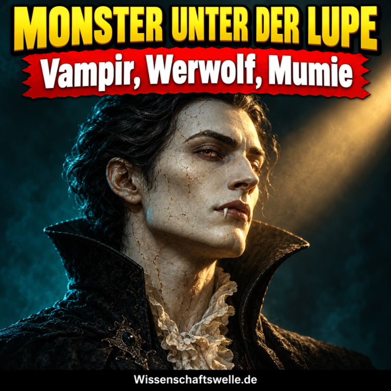 KI-Illustration: Eine fiktive Vampirbüste wird von einem warmen Lichtstrahl aus dem Dunkel herausgelöst. Keine historische Rekonstruktion.