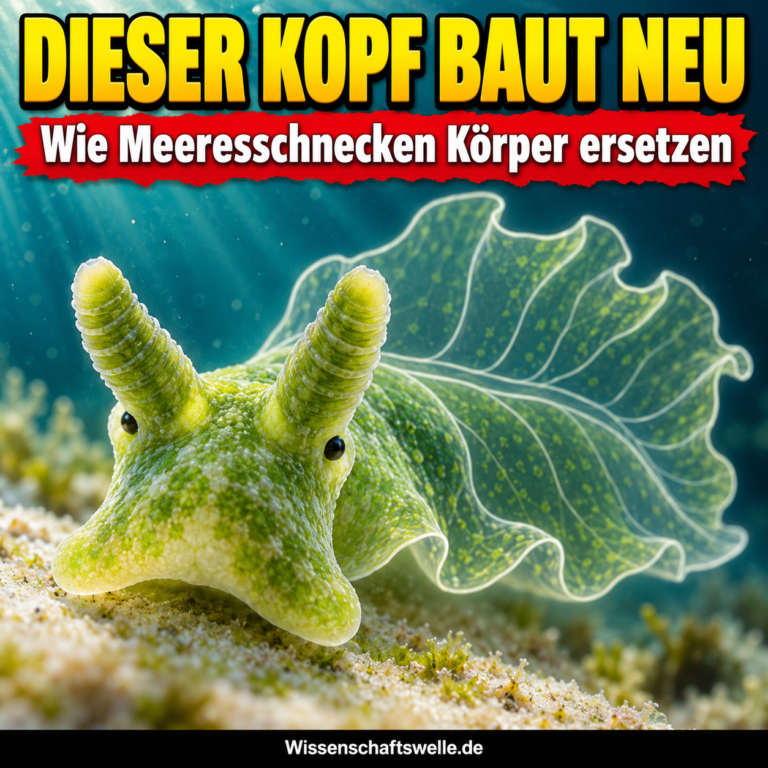 KI-Symbolillustration einer grünen Meeresschnecke mit hervorgehobenem Kopf und schematischer Kontur eines neu entstehenden Körpers; keine Versuchsaufnahme.